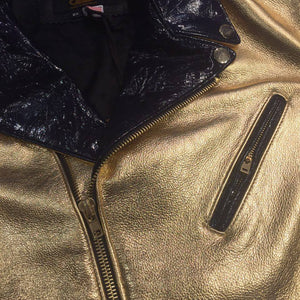 G-Gator Gold/Navy Cowhide/Patent Leather Biker Jacket - Dudes Boutique