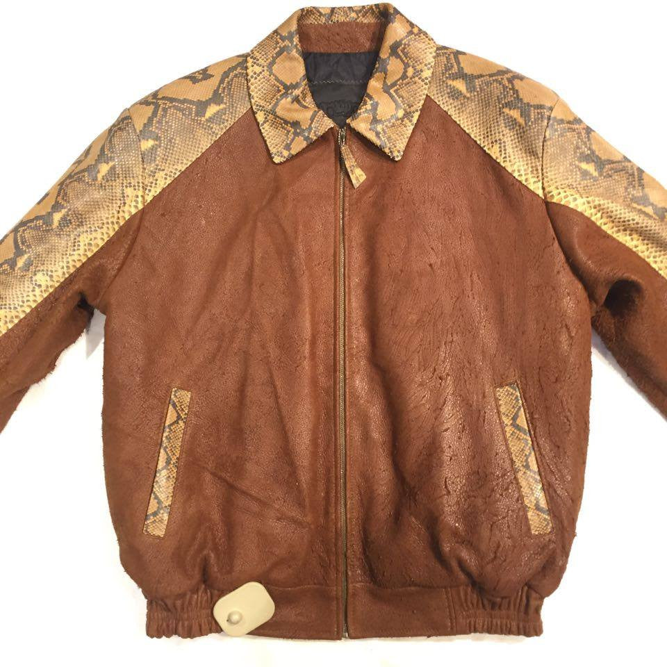 G-Gator Natural Diamond Back Snake/Suede Bomber Jacket - Dudes Boutique