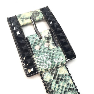 b.b. Simon Natural Lime Python Crystal Belt - Dudes Boutique
