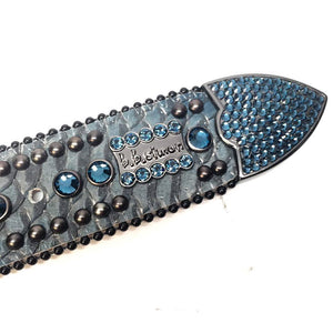 b.b. Simon Deep Blue Python Crystal Belt - Dudes Boutique