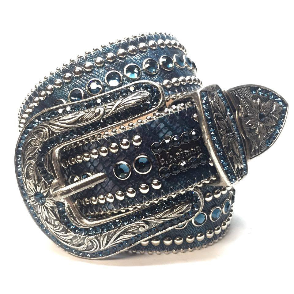 b.b. Simon Blue Lizard Crystal Belt - Dudes Boutique