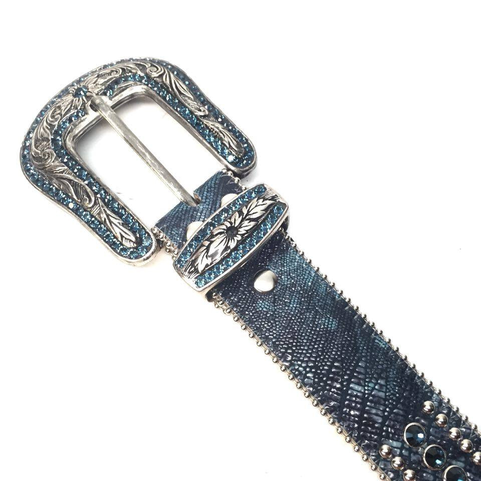 b.b. Simon Blue Lizard Crystal Belt - Dudes Boutique