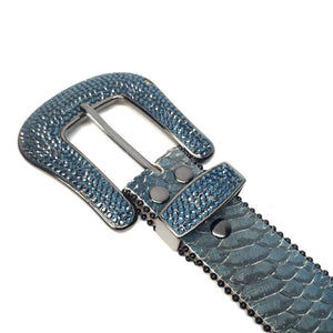b.b. Simon Deep Blue Python Crystal Belt - Dudes Boutique