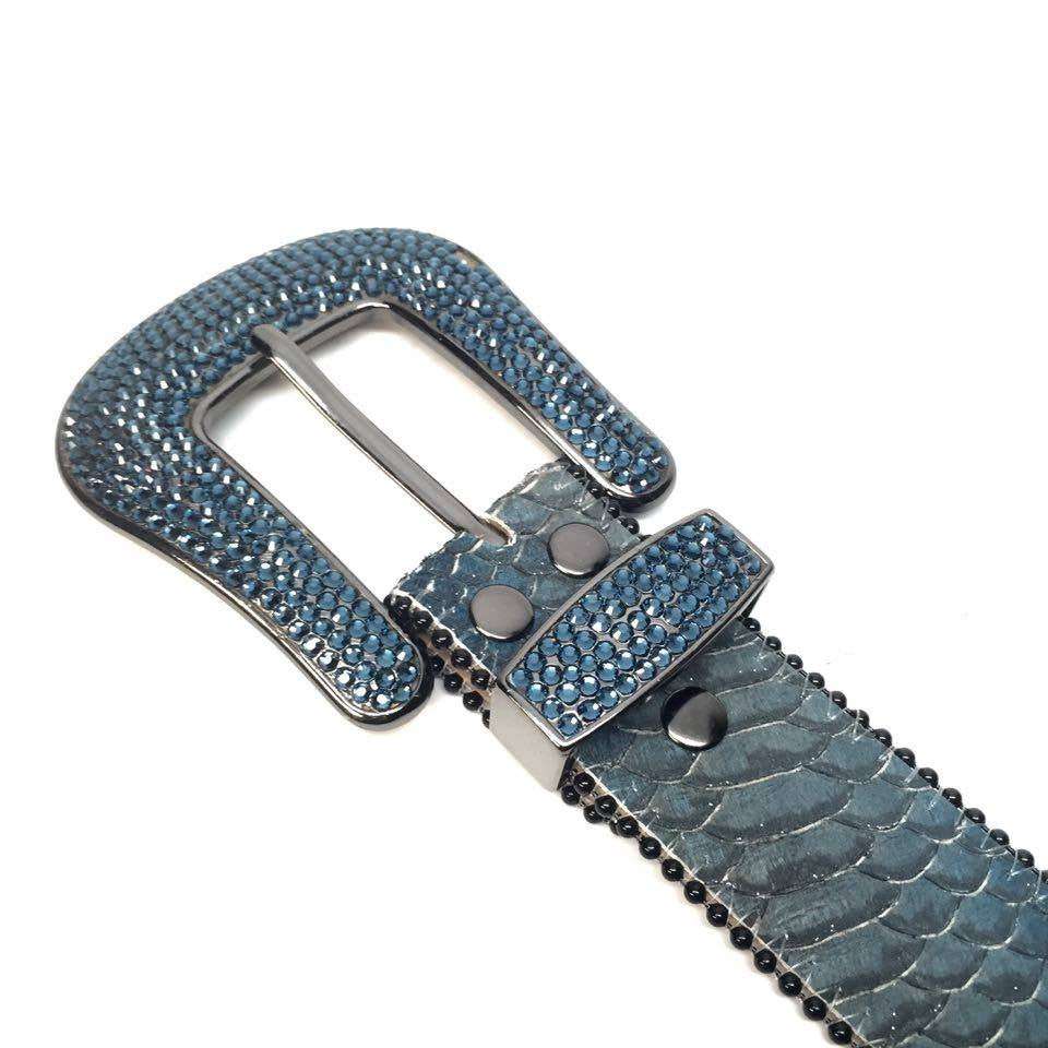 b.b. Simon Deep Blue Python Crystal Belt - Dudes Boutique