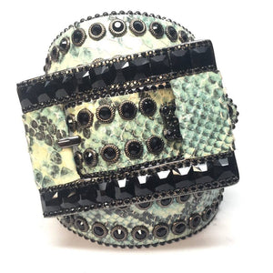 b.b. Simon Natural Lime Python Crystal Belt - Dudes Boutique