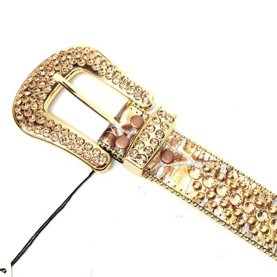 b.b. Simon Metallic Gold Crystal Belt - Dudes Boutique