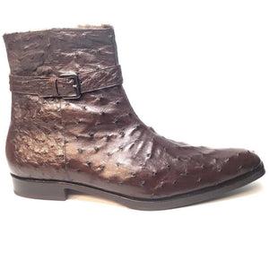 Mauri 4390 Nicotine Ostrich Quill & Mink Fur Ankle Boots - Dudes Boutique