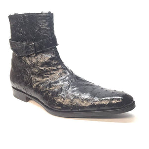 Mauri 4390 Nicotine Ostrich Quill & Mink Fur Ankle Boots - Dudes Boutique