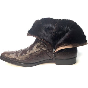 Mauri 4390 Nicotine Ostrich Quill & Mink Fur Ankle Boots - Dudes Boutique