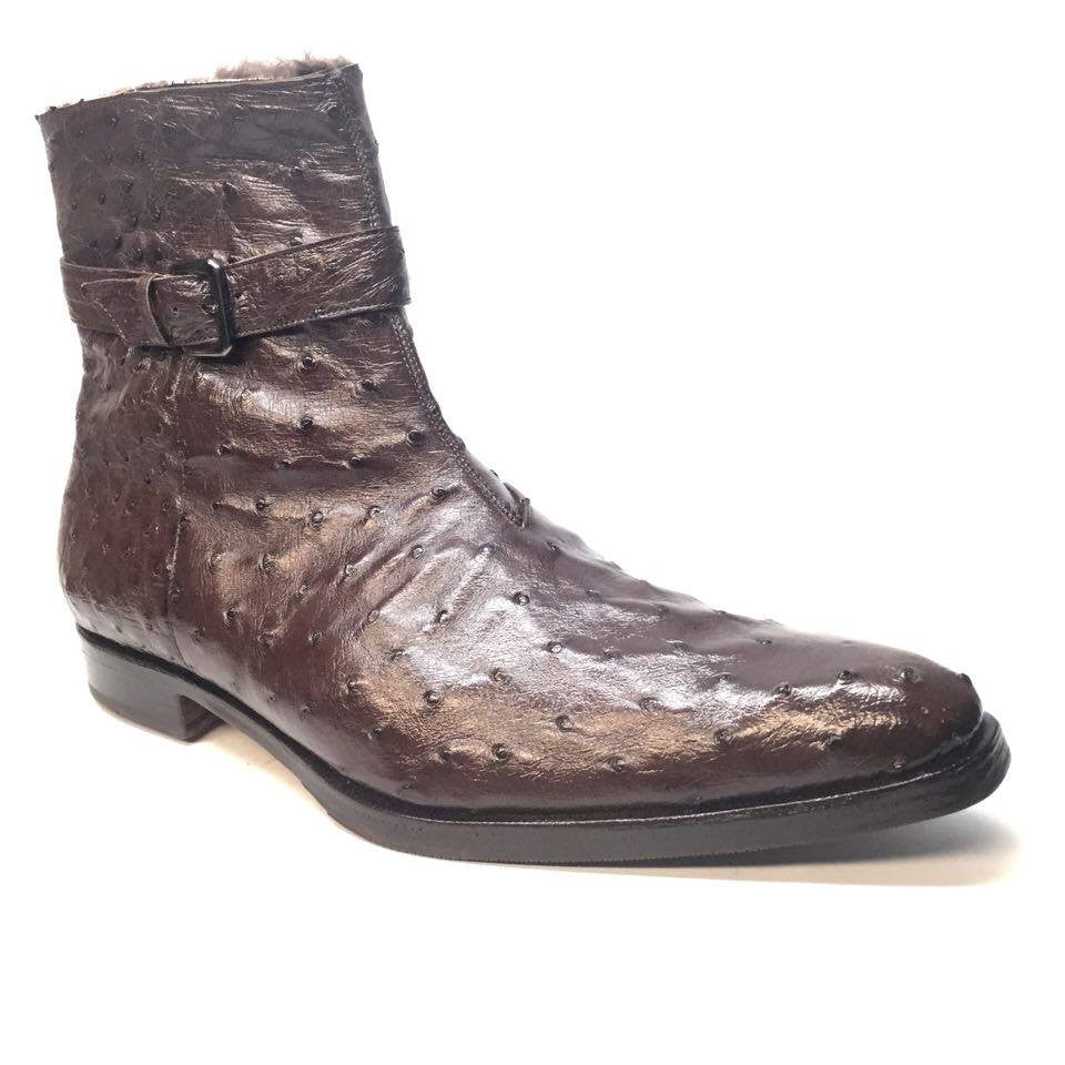 Mauri 4390 Nicotine Ostrich Quill & Mink Fur Ankle Boots - Dudes Boutique