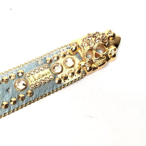 b.b. Simon Gold Skull Pony Crystal Belt - Dudes Boutique