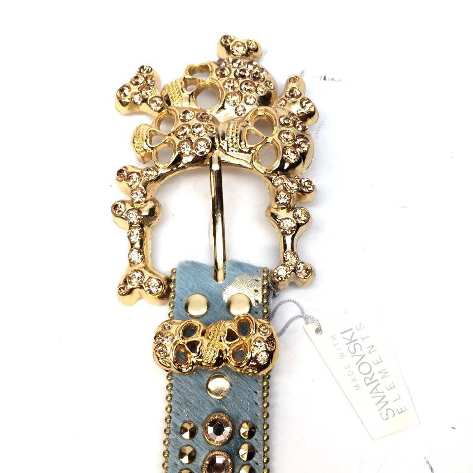 b.b. Simon Gold Skull Pony Crystal Belt - Dudes Boutique