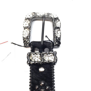 b.b. Simon Black Pony Hair Crystal Belt - Dudes Boutique
