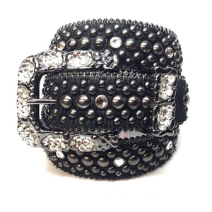 b.b. Simon Black Pony Hair Crystal Belt - Dudes Boutique