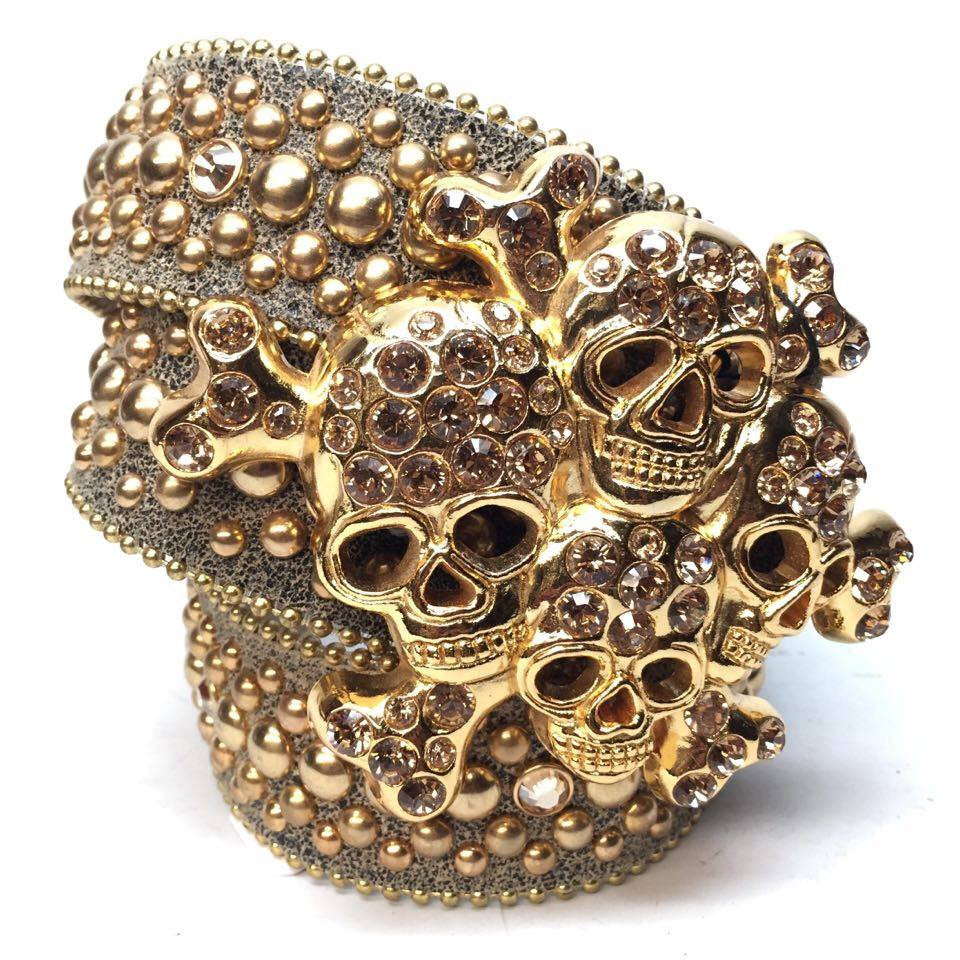 b.b. Simon Suede Skull Crystal Belt - Dudes Boutique