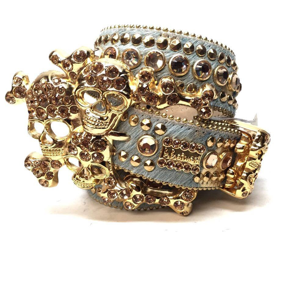 b.b. Simon Gold Skull Pony Crystal Belt - Dudes Boutique