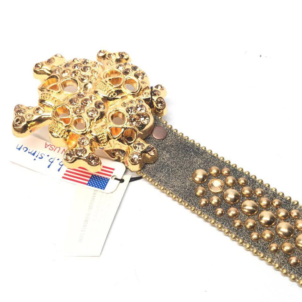 b.b. Simon Suede Skull Crystal Belt - Dudes Boutique