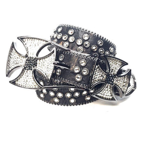 b.b. Simon Leather Cross Pattée Crystal Belt - Dudes Boutique