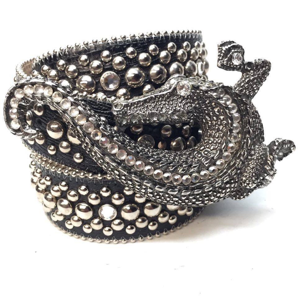 b.b. Simon Black Lizard Crystal Belt - Dudes Boutique