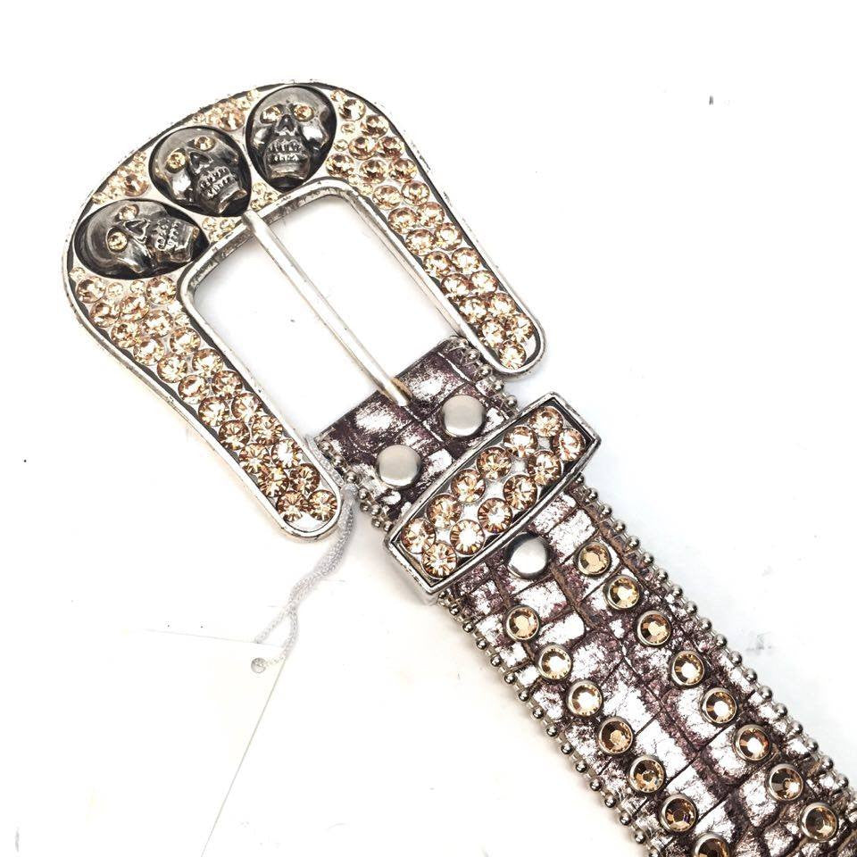 b.b. Simon Bronze Skull Crystal Belt - Dudes Boutique