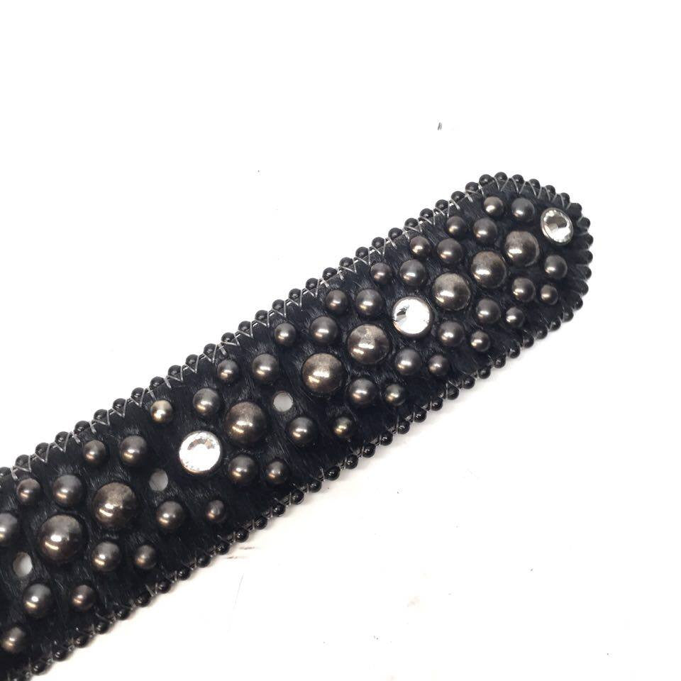 b.b. Simon Black Pony Hair Crystal Belt - Dudes Boutique