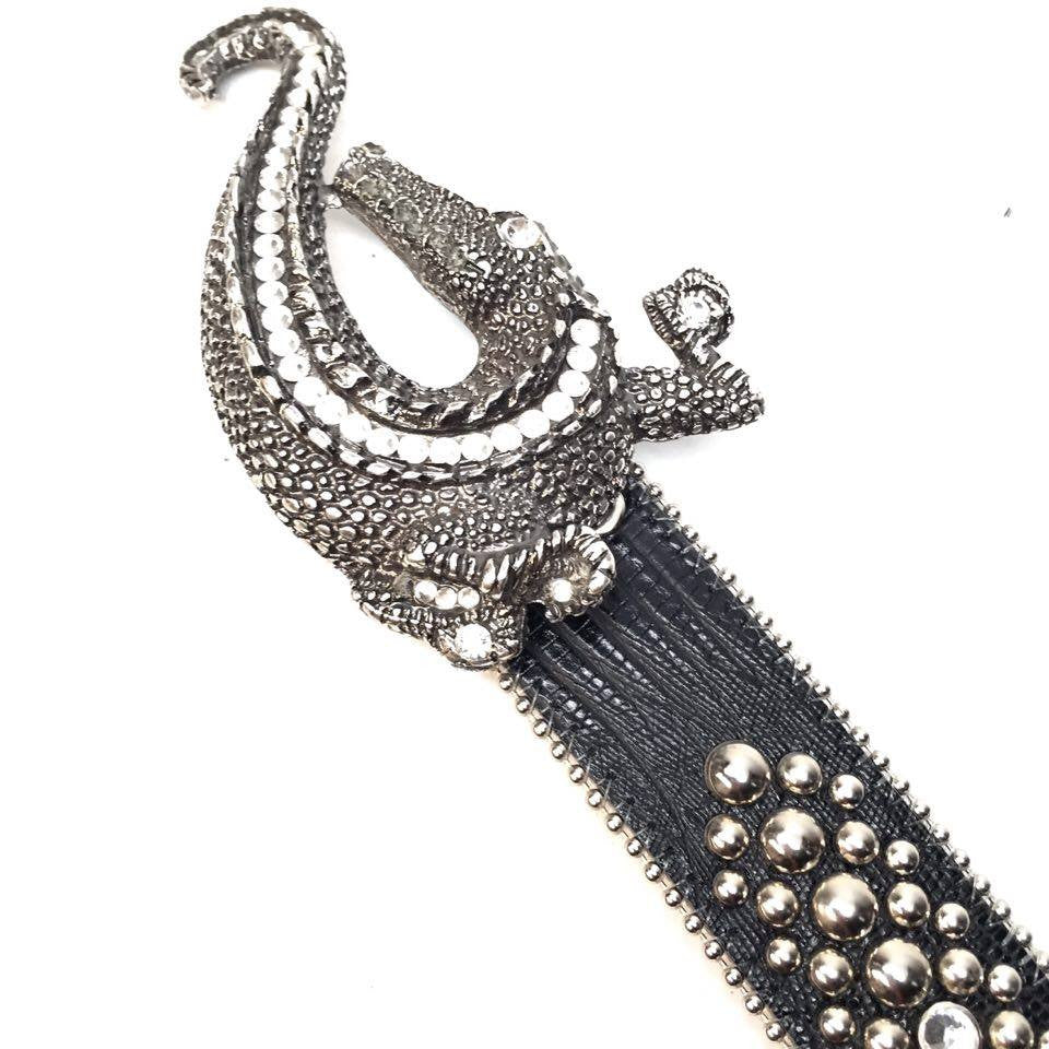 b.b. Simon Black Lizard Crystal Belt - Dudes Boutique