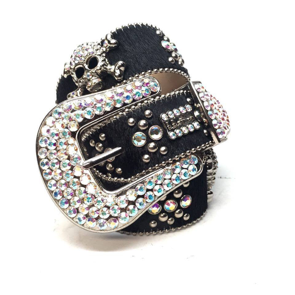 b.b. Simon Negro Pony Skull Crystal Belt - Dudes Boutique