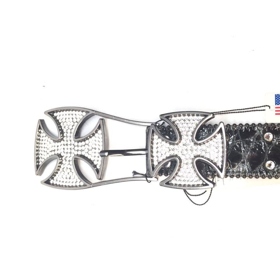 b.b. Simon Black Cross Pattée Crystal Belt - Dudes Boutique