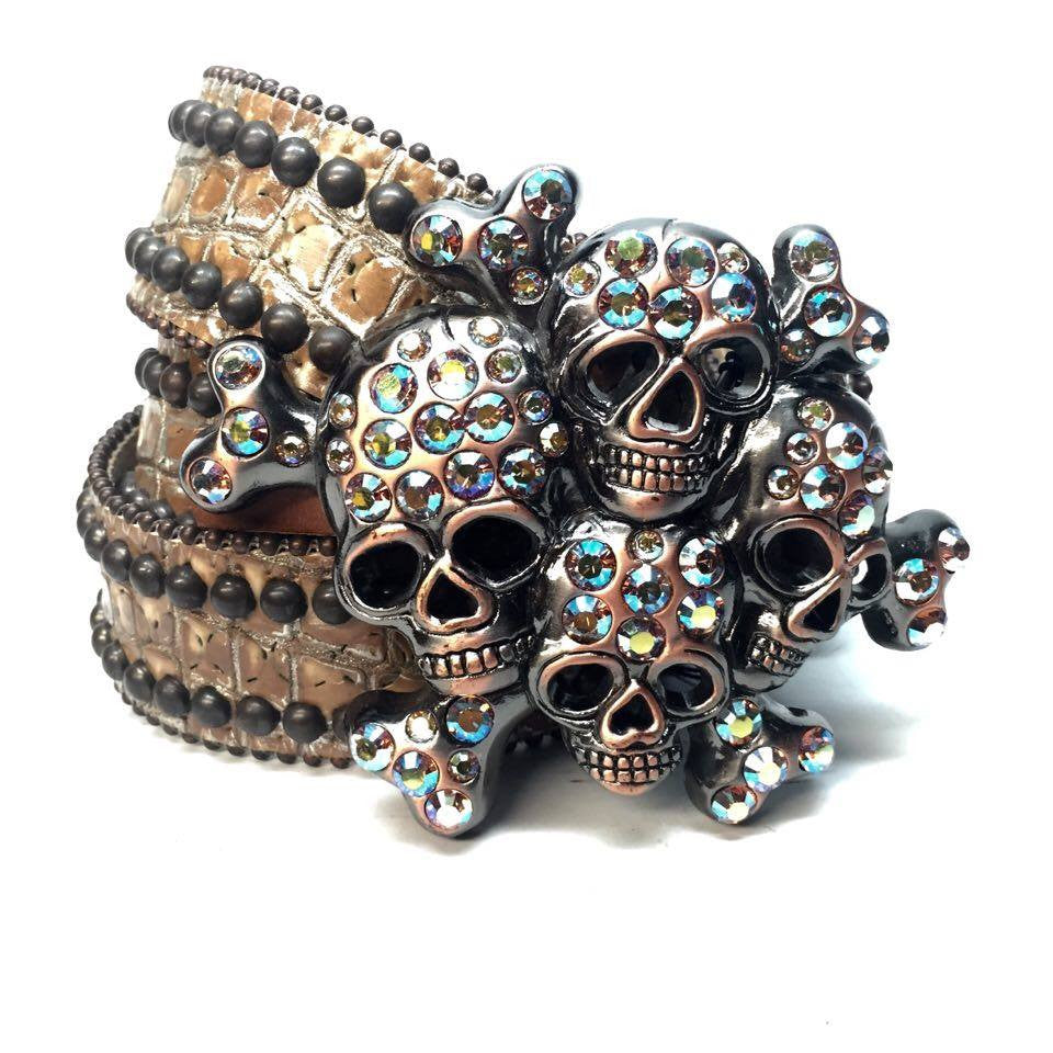 b.b. Simon Caramel Skull Crystal Belt - Dudes Boutique