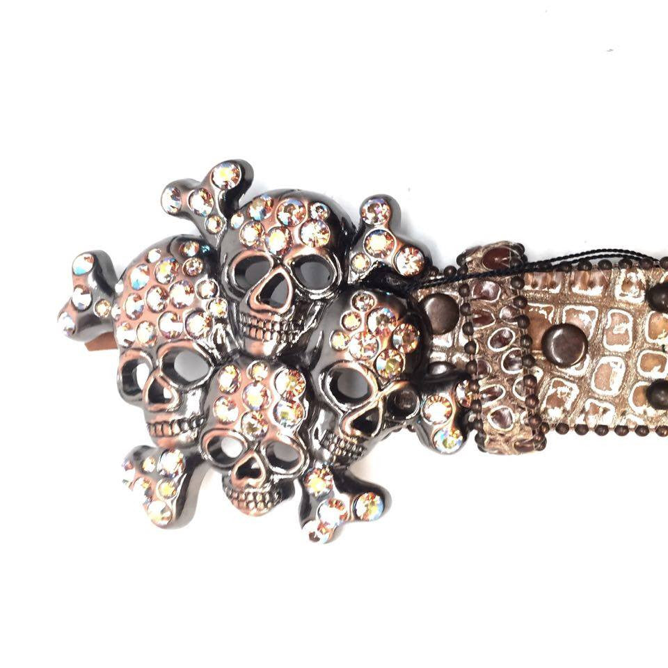 b.b. Simon Caramel Skull Crystal Belt - Dudes Boutique