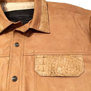 Kashani Men's Beige Lambskin Button-Up Shirt with Alligator Pockets - Dudes Boutique