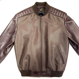 G-Gator Chocolate Lambskin/Fabric Varsity Jacket - Dudes Boutique