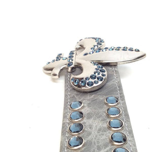 b.b. Simon Blue Topaz Fleur-De-Lis Crystal Belt - Dudes Boutique