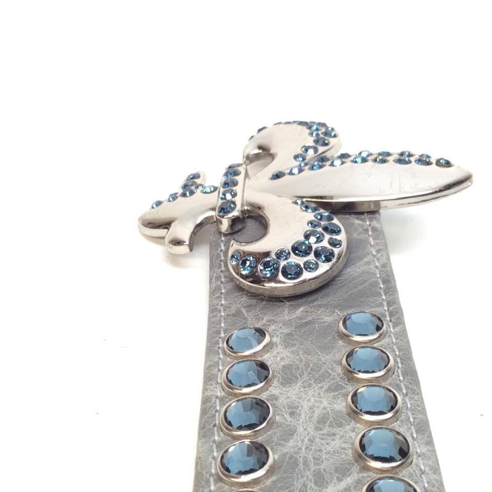 b.b. Simon Blue Topaz Fleur-De-Lis Crystal Belt - Dudes Boutique
