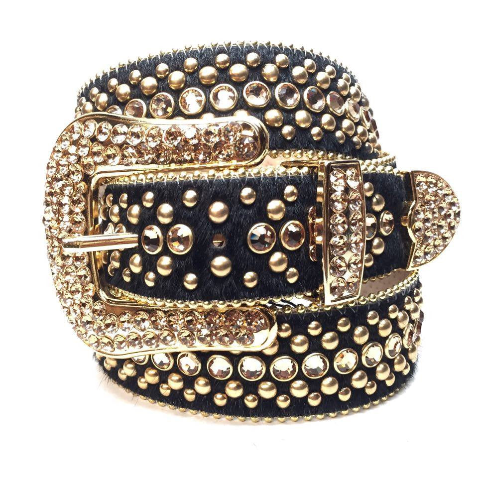 b.b. Simon Fully Loaded Black & Gold Pony Crystal Belt - Dudes Boutique