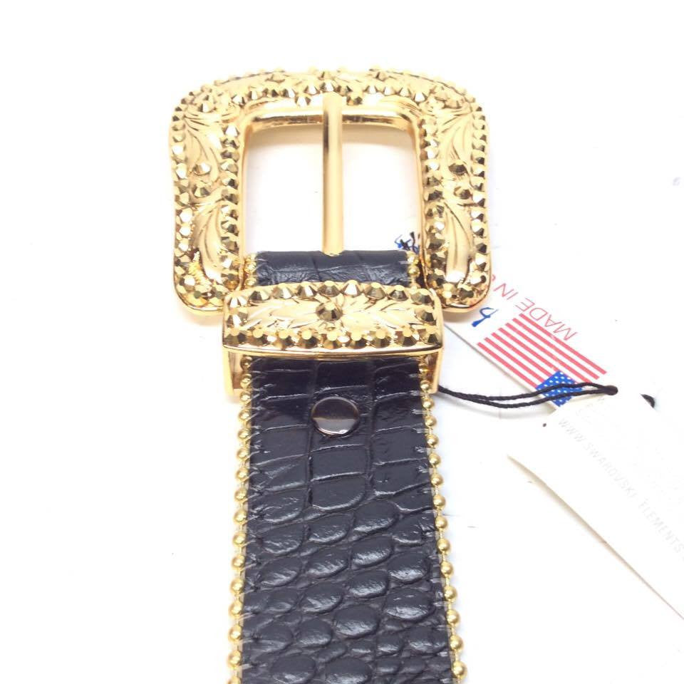 b.b. Simon Black & Gold 3-row Crystal Belt - Dudes Boutique