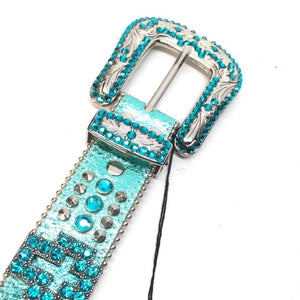 b.b. Simon Metallic Teal Cross Crystal Belt - Dudes Boutique