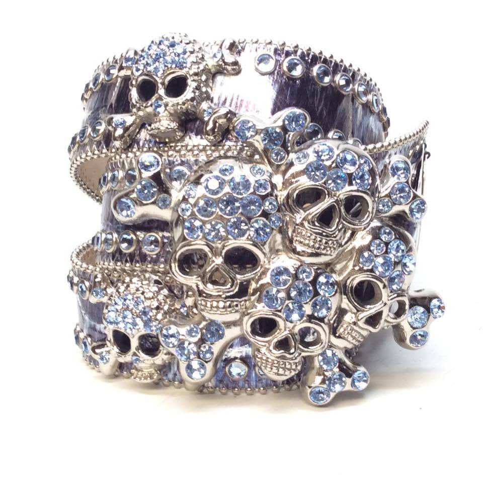 b.b. Simon Aqua Blue Skull Double Row Crystal Belt – Dudes Boutique