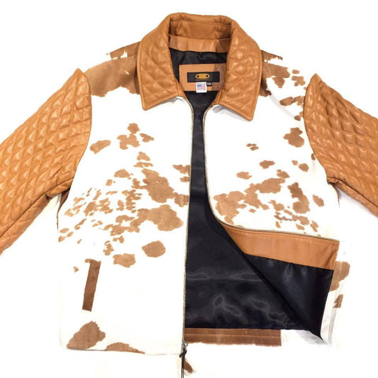 G-Gator quilted pony hair bomber jacket in cognac