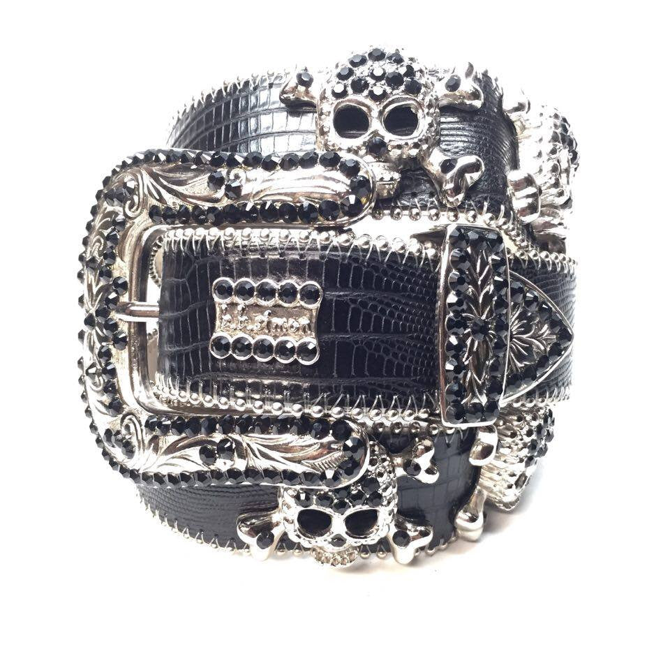 b.b. Simon Lizard Skull Crystal Belt - Dudes Boutique