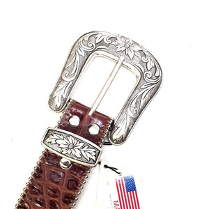 b.b. Simon Brown Skull Croco Crystal Belt - Dudes Boutique