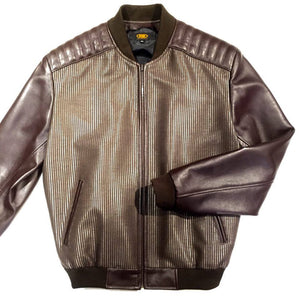 G-Gator Chocolate Lambskin/Fabric Varsity Jacket - Dudes Boutique