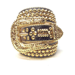 b.b. Simon Black & Gold 3-row Crystal Belt - Dudes Boutique