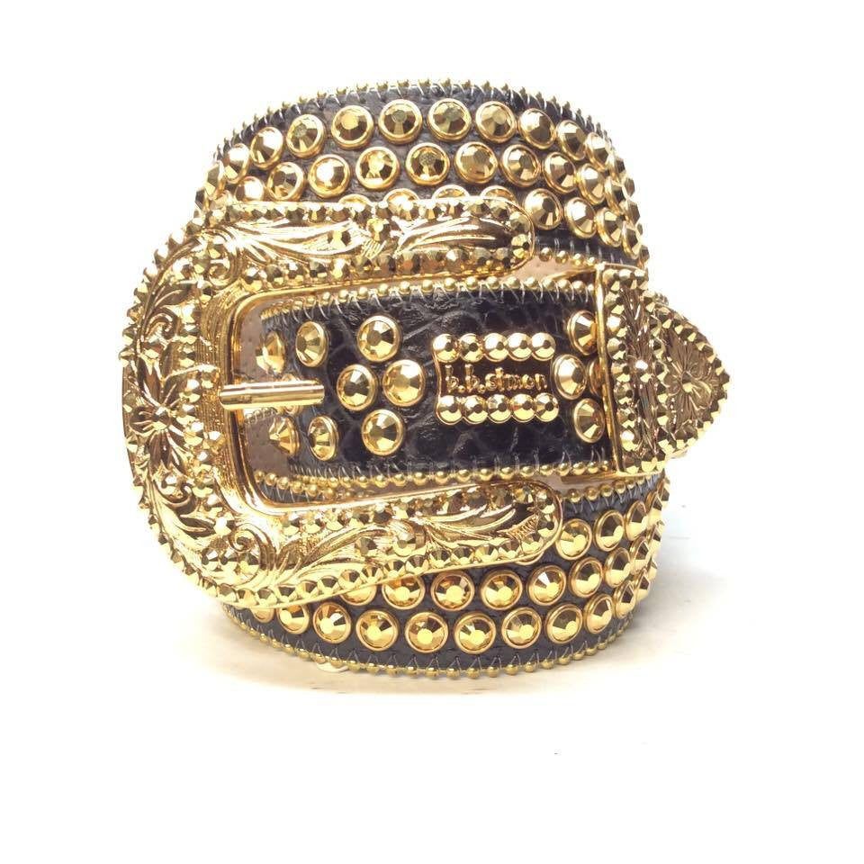 b.b. Simon Black & Gold 3-row Crystal Belt - Dudes Boutique