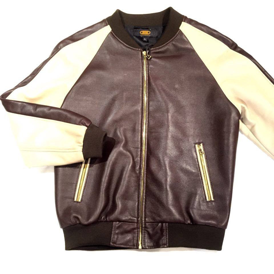 G-Gator Chocolate/Biege Lambskin Varsity Jacket - Dudes Boutique