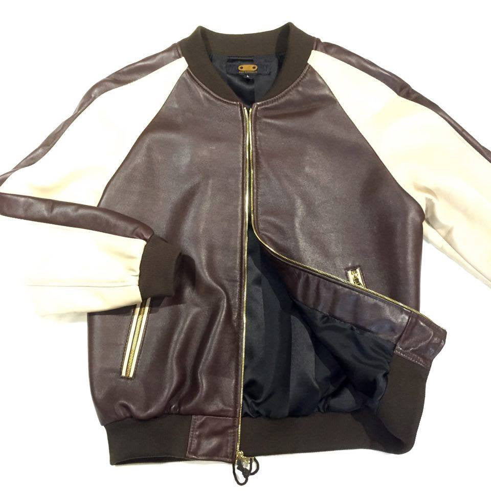 G-Gator Chocolate/Biege Lambskin Varsity Jacket - Dudes Boutique