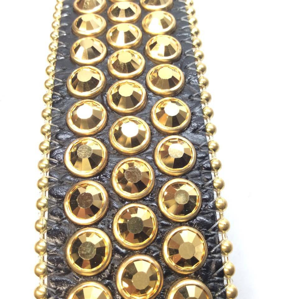 b.b. Simon Black & Gold 3-row Crystal Belt - Dudes Boutique