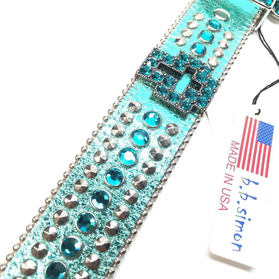 b.b. Simon Metallic Teal Cross Crystal Belt - Dudes Boutique