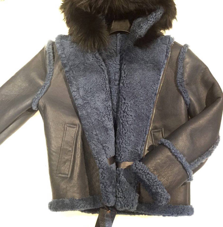 Jakewood Navy Biker Style Shearling Jacket - Dudes Boutique