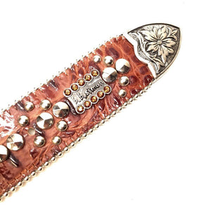 b.b. Simon Brown Skull Croco Crystal Belt - Dudes Boutique